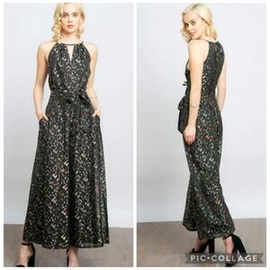 Eva Franco Edita Halter Metallic Clip Dot Jumpsuit Size 2 Wide Leg Halter Pocket